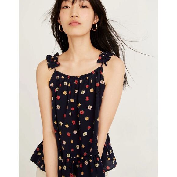 Madewell Silk Ruffle-Strap Cami Top in Confetti Floral Size 10 Navy Blue Floral - Picture 3 of 9